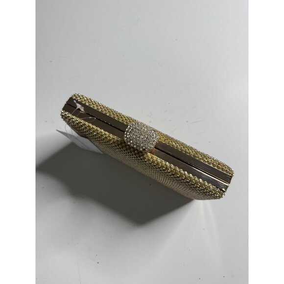 Gold Rhinestone Evening Clutch Bag With Chain Strap & Snap Closure Bella Collect - Picture 3 of 6